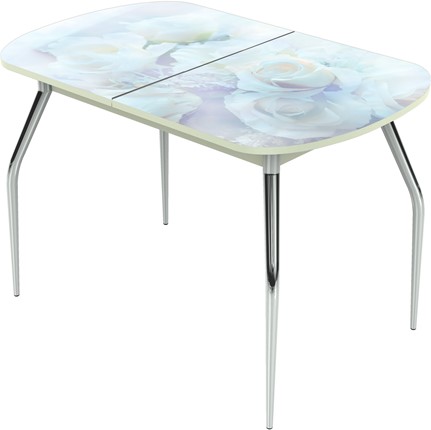 Кухонный стол раздвижной Ривьера исп.1 ноги метал. крашеные №24 Фотопечать (Цветы №36) в Вологде - изображение