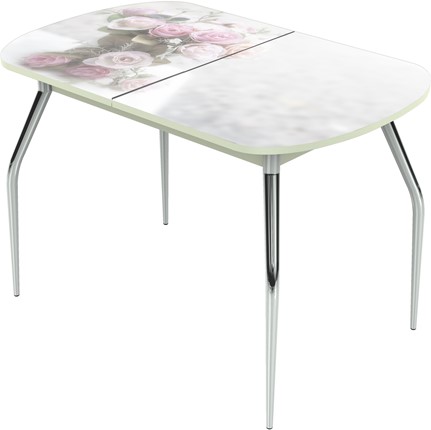 Кухонный стол раздвижной Ривьера исп.2 ноги  хром. №5 Фотопечать (Цветы №47) в Вологде - изображение