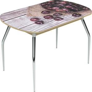 Обеденный раздвижной стол Ривьера исп.2 ноги  хром. №5 Фотопечать (Фрукты №29) в Вологде