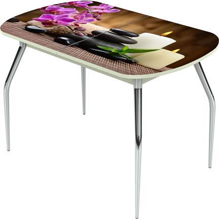 Стол раздвижной Ривьера исп.2 ноги метал. крашеные №24 Фотопечать (Цветы №18) в Вологде - изображение
