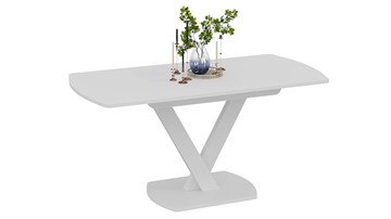 Кухонный стол раскладной Салерно тип 1 (Белый муар/Стекло матовое белое) в Вологде - предосмотр 1