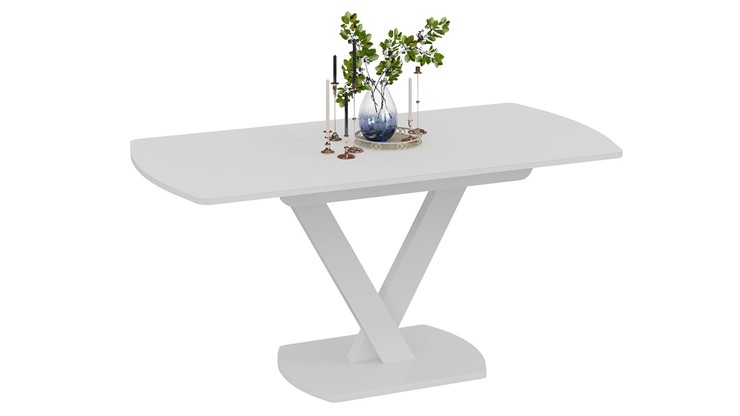 Кухонный стол раскладной Салерно тип 1 (Белый муар/Стекло матовое белое) в Вологде - изображение 1