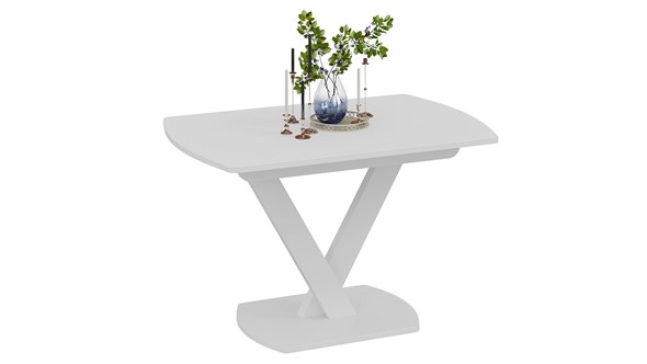 Кухонный стол раскладной Салерно тип 1 (Белый муар/Стекло матовое белое) в Вологде - изображение