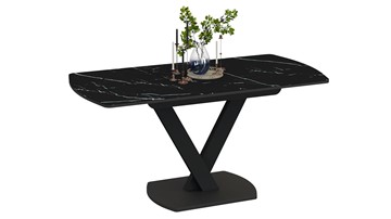 Кухонный раскладной стол Салерно тип 1 (Черный муар/Стекло черный мрамор) в Вологде - предосмотр 1
