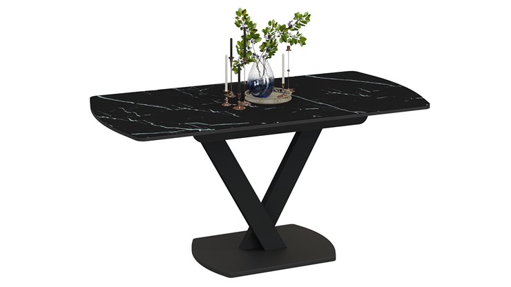 Кухонный раскладной стол Салерно тип 1 (Черный муар/Стекло черный мрамор) в Вологде - изображение 1