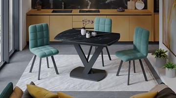 Кухонный раскладной стол Салерно тип 1 (Черный муар/Стекло черный мрамор) в Вологде - предосмотр 2