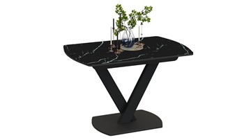 Кухонный раскладной стол Салерно тип 1 (Черный муар/Стекло черный мрамор) в Вологде - предосмотр