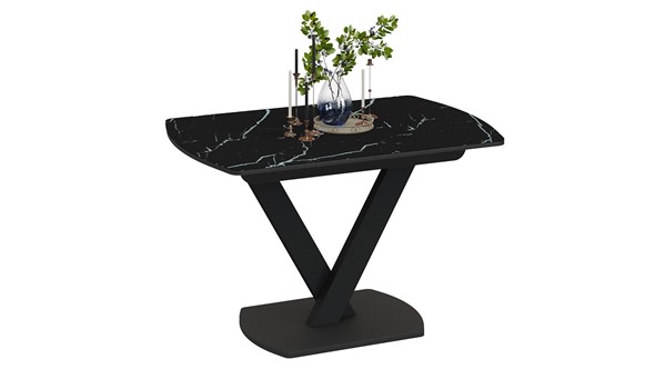 Кухонный раскладной стол Салерно тип 1 (Черный муар/Стекло черный мрамор) в Вологде - изображение