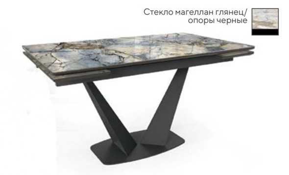 Кухонный стол раскладной SFV 140, стекло магеллан глянец/ножки черные в Вологде - изображение