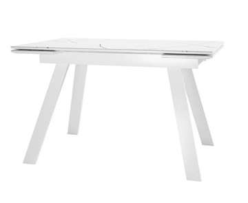 Кухонный раскладной стол SKL 140, керамика белый мрамор/подстолье белое/ножки белые в Вологде - предосмотр 1