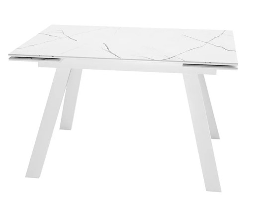 Кухонный раскладной стол SKL 140, керамика белый мрамор/подстолье белое/ножки белые в Вологде - изображение