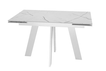 Кухонный раскладной стол SKM 120, керамика белый мрамор/подстолье белое/ножки белые в Вологде