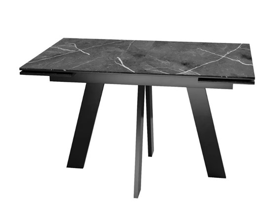 Раздвижной стол SKM 120, керамика черный мрамор/подстолье черное/ножки черные в Вологде - изображение