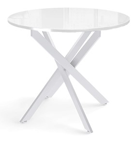 Кухонный обеденный стол Dikline Rs90 стекло белое(кромка белая)/ножки белые в Вологде