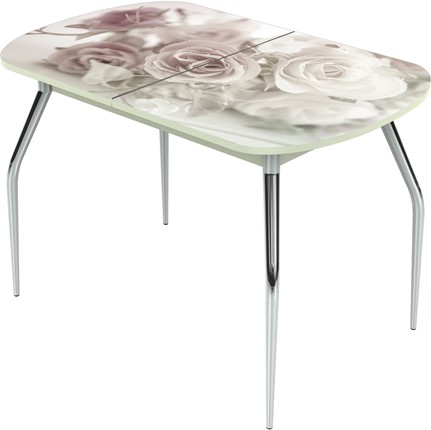 Кухонный раскладной стол Ривьера исп.1 ноги хром №5 Фотопечать (Цветы №41) в Вологде - изображение