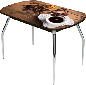 Кухонный стол раскладной Ривьера исп.1 ноги хром №5 Фотопечать (Кофе №14) в Вологде