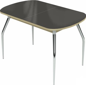 Обеденный раздвижной стол Ривьера мини хром №5 (стекло коричневое/дуб выбеленный) в Вологде - предосмотр