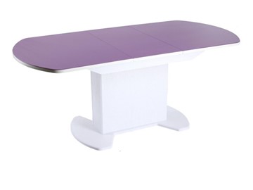 Кухонный раздвижной стол ПГ-02 тумба СТ2, белое, фиолетовое стекло, МДФ в Вологде