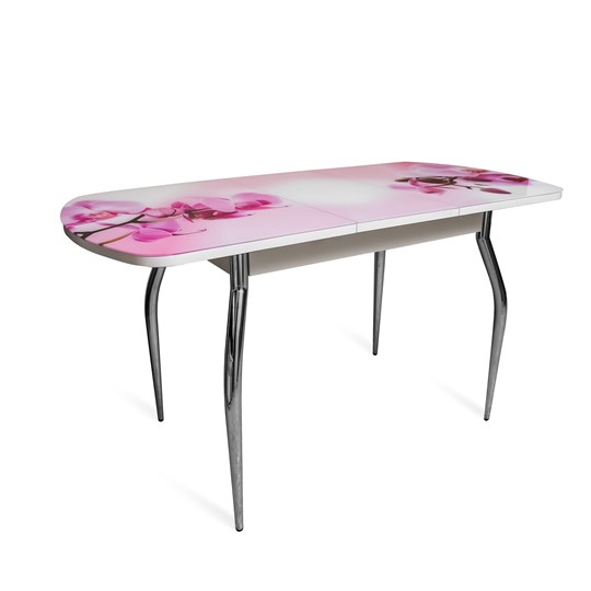 Кухонный раскладной стол ПГ-02СТФ белое/орхидея/хром фигурные в Вологде - изображение 1