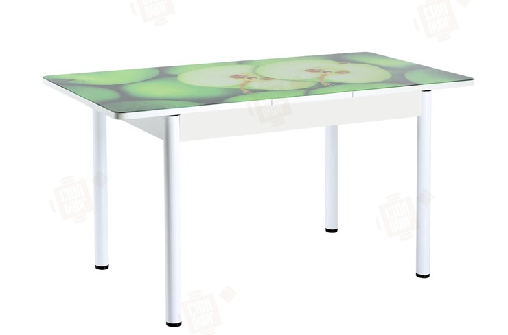 Кухонный стол раздвижной Айсберг-01 СТФ, белый/фотопечать зеленые яблоки/ноги крашеные в Вологде - изображение 3