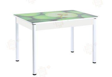 Кухонный стол раздвижной Айсберг-01 СТФ, белый/фотопечать зеленые яблоки/ноги крашеные в Вологде