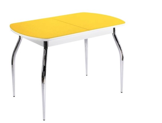 Обеденный стол ПГ-05 СТ2, белое/желтое стекло/35 хром гнутые металл в Вологде - изображение