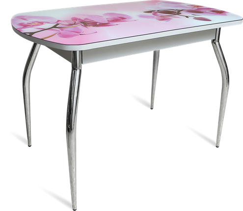Стол на кухню ПГ-04 СТФ белое/орхидея/хром фигурные в Вологде - изображение