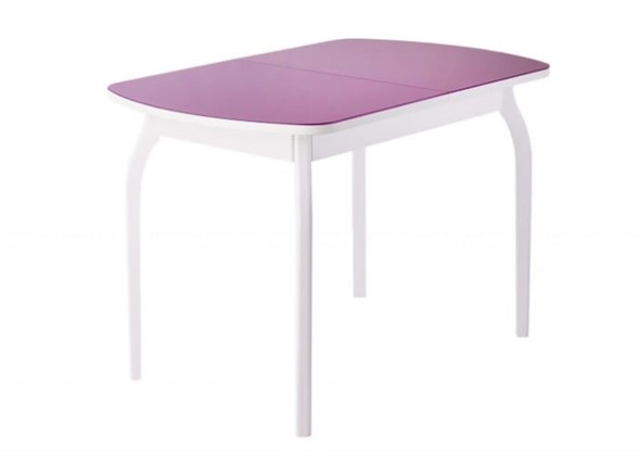 Стол раздвижной ПГ-мини, матовое фиолетовое стекло, ноги гнутые массив белый в Вологде - изображение
