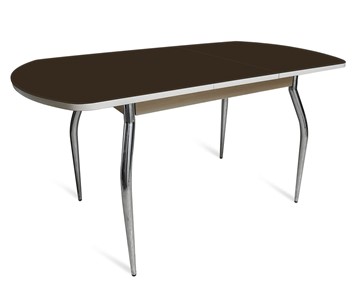 Кухонный раздвижной стол ПГ-07 СТ2, дуб молочный/черное стекло/35 хром гнутые металл в Вологде