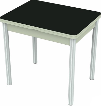 Кухонный раскладной стол Бари хром №6 (стекло черное/белый) в Вологде - изображение