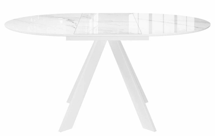 Стол на кухню раздвижной DikLine SFC110 d1100 стекло Оптивайт Белый мрамор/подстолье белое/опоры белые в Вологде - изображение 2