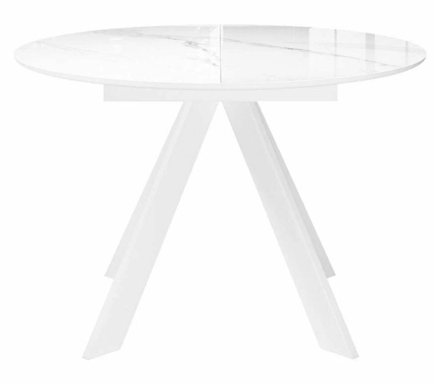 Стол на кухню раздвижной DikLine SFC110 d1100 стекло Оптивайт Белый мрамор/подстолье белое/опоры белые в Вологде - изображение 3