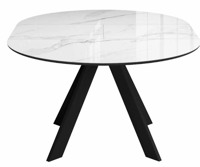 Стол на кухню раздвижной  DikLine SFC110 d1100 стекло Оптивайт Белый мрамор/подстолье черное/опоры черные в Вологде - изображение 5