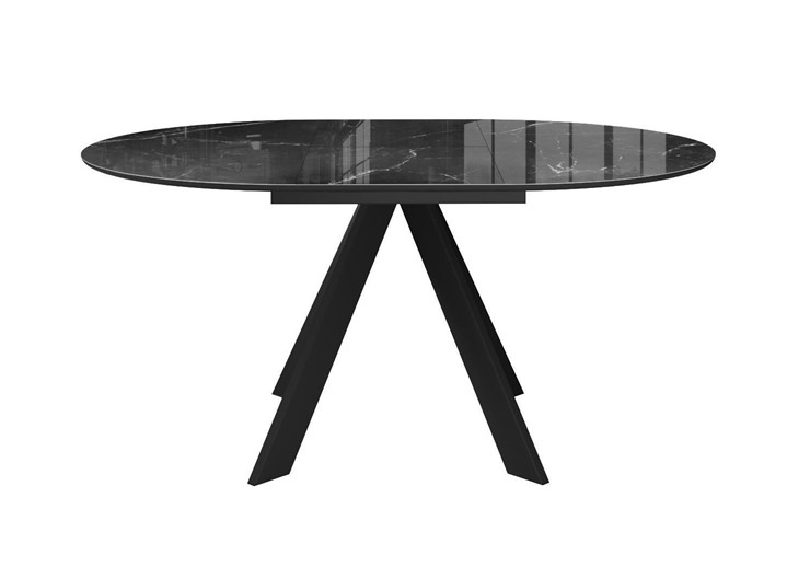 Стол раздвижной DikLine SFC110 d1100 стекло Оптивайт Черный мрамор/подстолье черное/опоры черные в Вологде - изображение 1