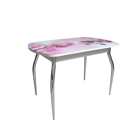 Кухонный раскладной стол ПГ-02СТФ белое/орхидея/хром фигурные в Вологде - изображение