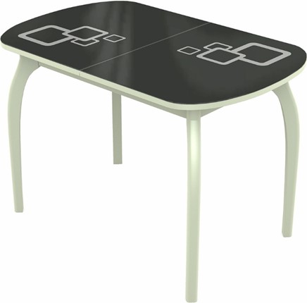 Раздвижной стол Ривьера мини дерево №1, Рисунок квадро (стекло черное/белый/белый) в Вологде - изображение