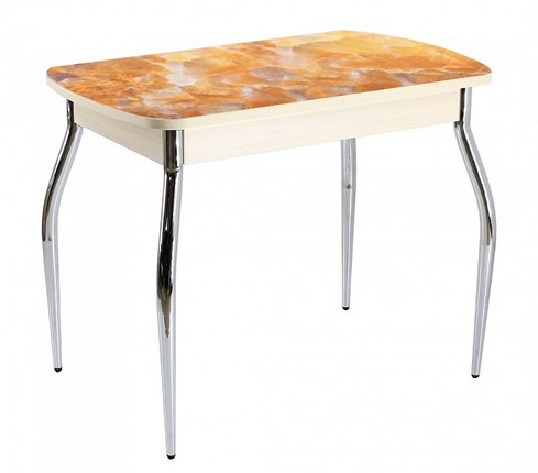 Кухонный раскладной стол ПГ-07 СТФ, дуб молочный лдсп/оникс/35 хром гнутые в Вологде - изображение