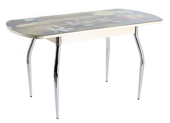 Кухонный стол раскладной ПГ-07 СТФ дуб молочный/дерево/хром фигурные в Вологде - изображение