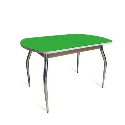 Обеденный стол ПГ-08 СТ2, дуб молочный/зеленое стекло/35 хром гнутые металл в Вологде - изображение