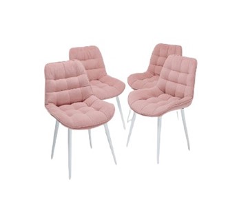 Комплект из 4-х  мягких стульев для кухни Комфорт розовый белые ножки в Вологде