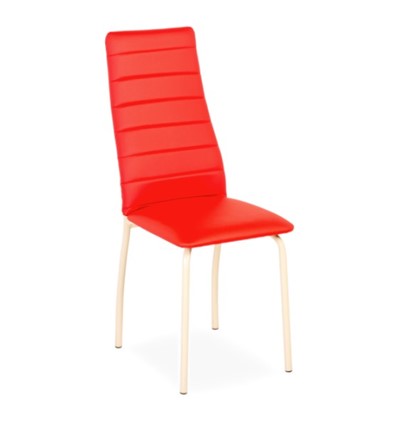 Кухонный стул Волна, прошивка горизонтально, каркас металл бежевый, экотекс красный в Вологде - изображение