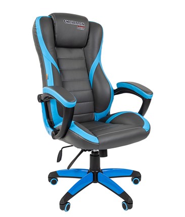 Кресло офисное CHAIRMAN GAME 22 эко кожа, серый/голубой в Вологде - изображение