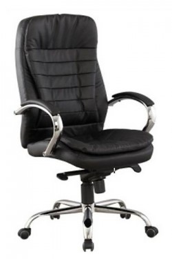 Кресло компьютерное J 9031-1 нат. кожа /хром, черный в Вологде - изображение