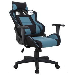 Кресло компьютерное Brabix GT Racer GM-100 (две подушки, ткань, черное/голубое) в Вологде - предосмотр 1