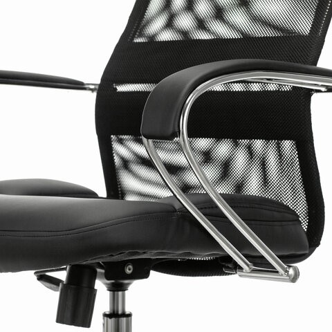 Офисное кресло Brabix Premium Stalker EX-608 CH (хром, ткань-сетка/кожзам, черное) 532091 в Вологде - изображение 3