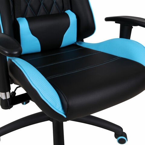 Компьютерное кресло Brabix GT Master GM-110 (две подушки, экокожа, черное/голубое) 531928 в Вологде - изображение 8