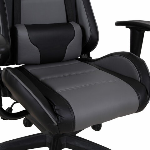 Кресло компьютерное Brabix GT Racer GM-100 (две подушки, экокожа, черное/серое) 531926 в Вологде - изображение 8
