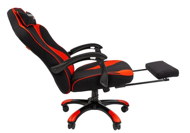 Кресло игровое CHAIRMAN GAME 35 с выдвижной подставкой для ног Ткань  черная / Ткань красная в Вологде - изображение 4