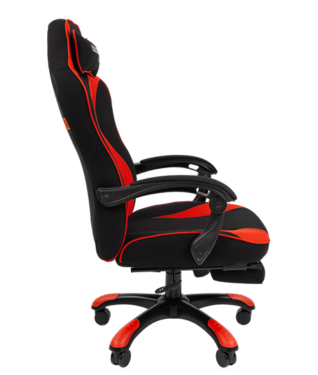 Кресло игровое CHAIRMAN GAME 35 с выдвижной подставкой для ног Ткань  черная / Ткань красная в Вологде - изображение 2