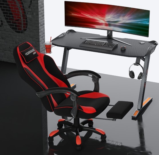 Кресло игровое CHAIRMAN GAME 35 с выдвижной подставкой для ног Ткань  черная / Ткань красная в Вологде - изображение 5